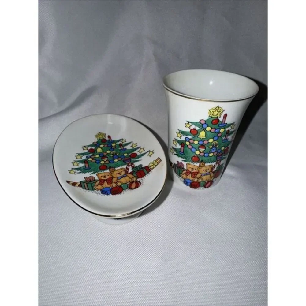 Vintage Christmas Tree Soap Dish & Cup Bathroom Set‎ made in Japan